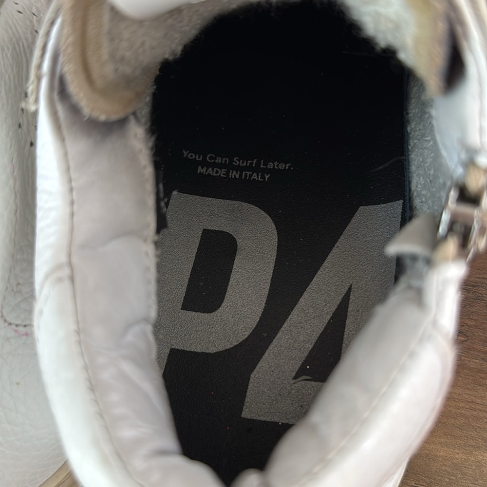 P448 Mid Top side zipper White Perforated High-Top Sneakers with Brown Laces - Picture 8 of 12